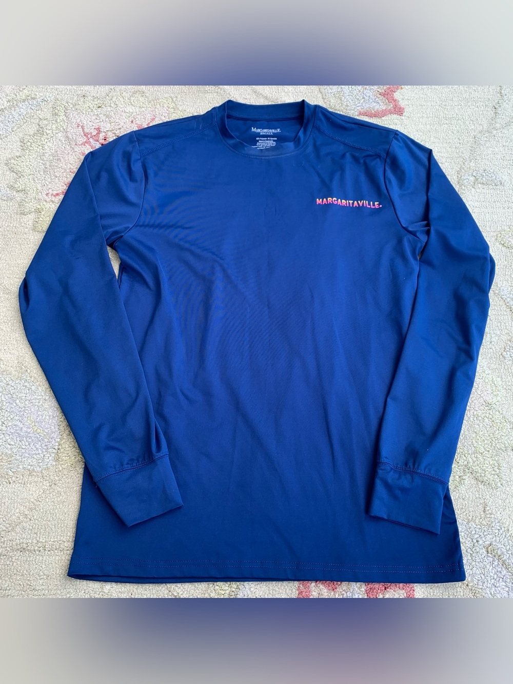 royal blue Margaritaville long-sleeve performance crewneck shirt size small